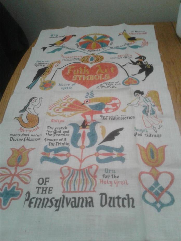 Vintage Linen Handtowel - Folk Symbols of Pennsylvania Dutch
