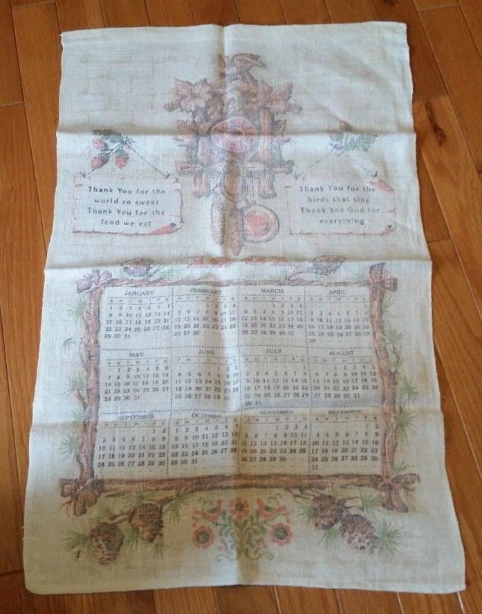 Vintage Linen Calendar Tea Towel 1961 by Stevens -Cuckoo Clock