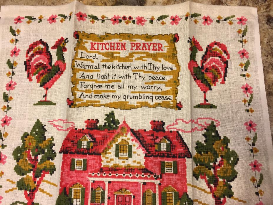 VTG UNUSED 1981 linen calendar kitchen prayer tea towel