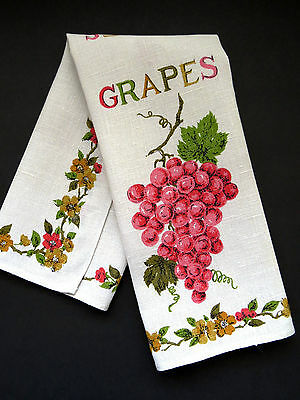 Vintage GRAPES Fruit Linen Tea Dish Kitchen Towel Barware Wine Cheese Decor