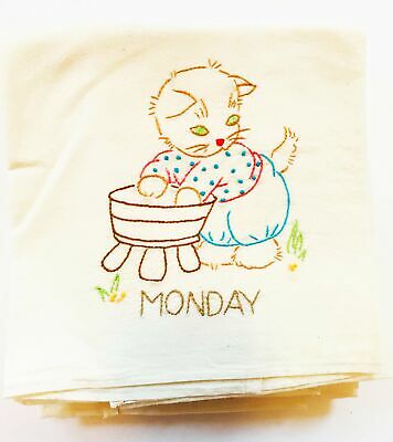 Kitty cat embroidered days hand towels