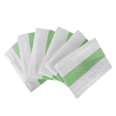 Linen and Towel White Cotton Kitchen Dish Towels with Green Stripe in Weave, x 6