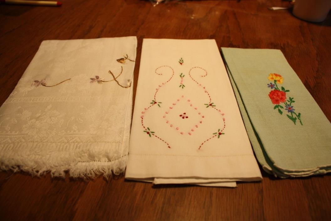 3 Vintage Embroidered Hand towels (801)