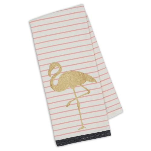 Golden Flamingo Dish Towel DII Pink Stripes Gold Cotton