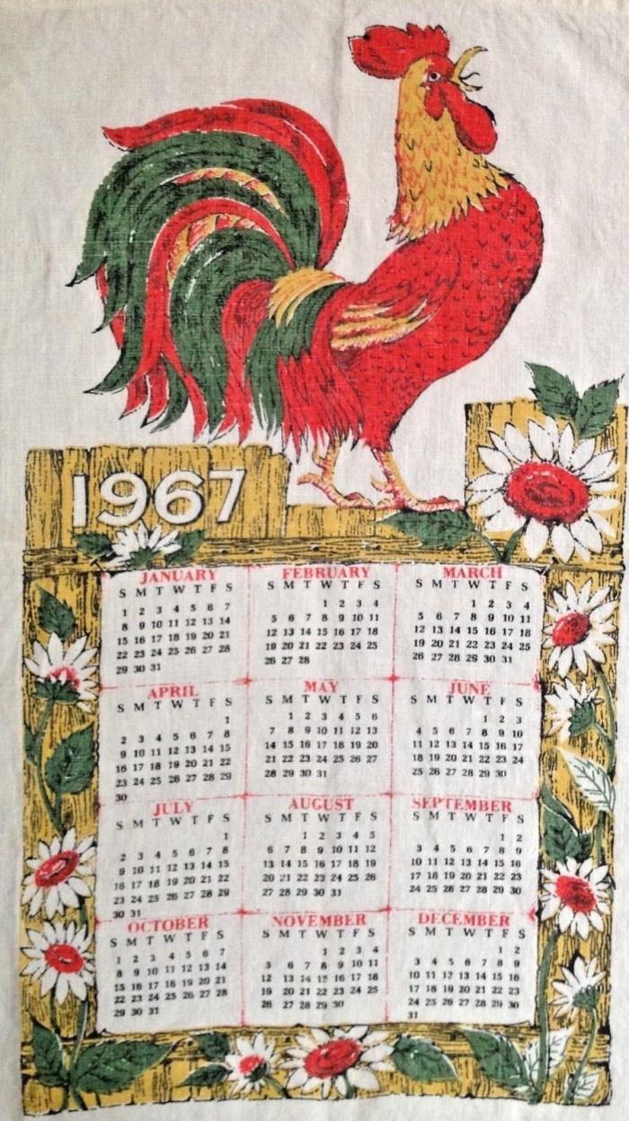 Vintage Linen 1967 12 Month Calendar Tea Towel Rooster 16