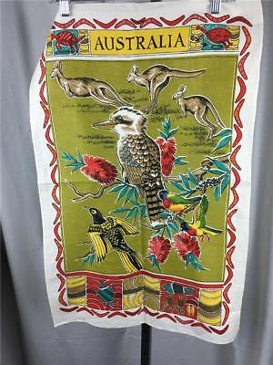 Australia Linen Vintage Tea Towel Kitchen Boomerang Birds Kangaroos Turtles