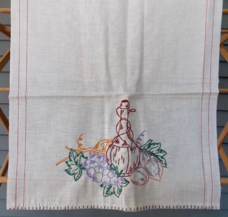 Vintage Handmade Embroidered Tea Towel Wine Bottle Grapes