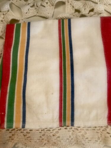 Vintage SET OF 2 Irish Linen Striped Tea Towels w/EMBROIDERED TRIM