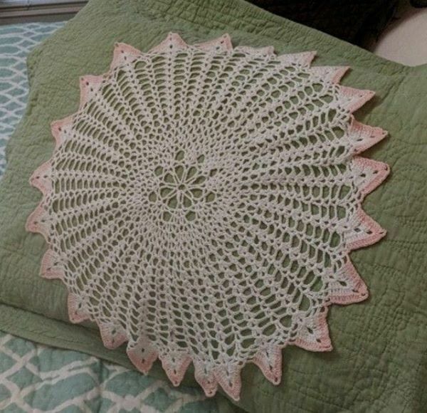 Beautiful Round Vintage Doily with Pink Trim