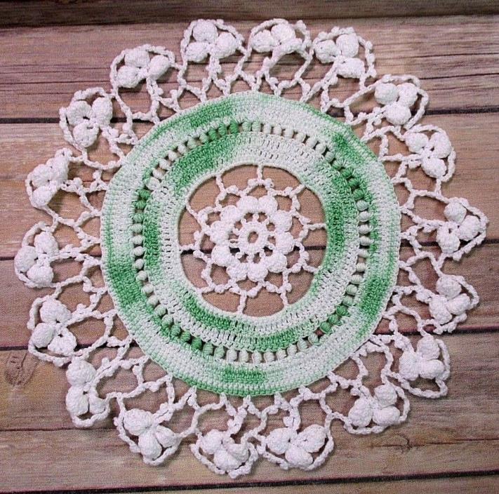 Crochet Doily Green White Shamrock 10