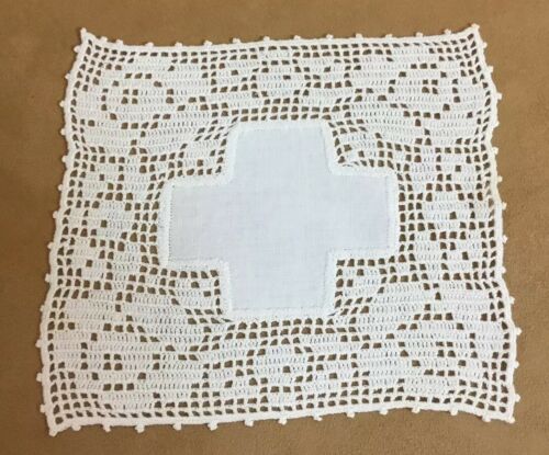 Vintage Hand Crocheted Small Doily, Flower Design, Linen Center, Ivory