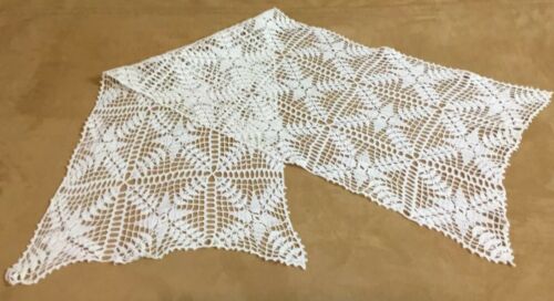 Vintage Hand Crocheted Table Runner Or Dresser Scarf, Off White, Flower Design