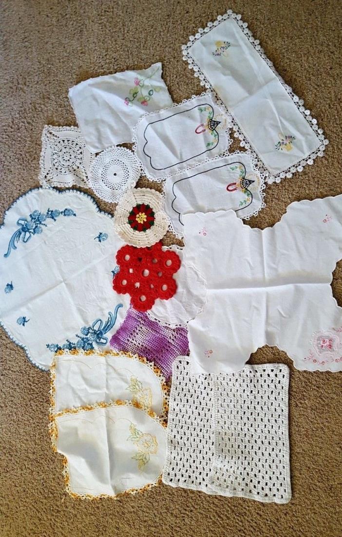 Lot of 16 Vintage Doilies, Embroidery, Crochet