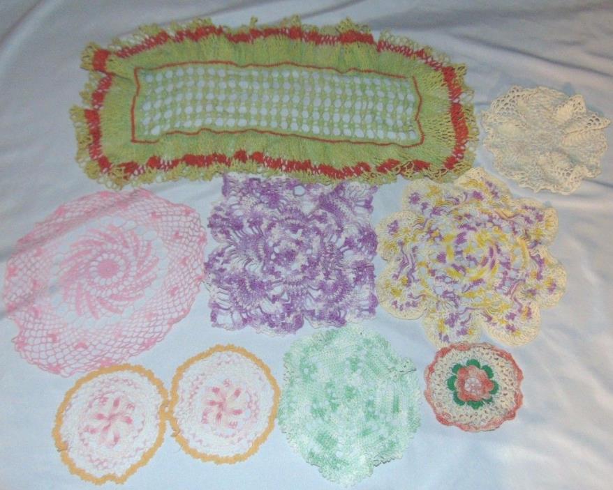 9 Crochet COLORFUL Doilies Green/Orange Large RECTANGULAR & Round 4