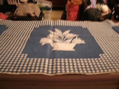 42 inches long x 15.5 inches wide homespun? blue&white table runner