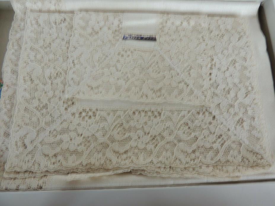 Vintage box set 5Pc linen lace buffet vanity runner Excellent and clean