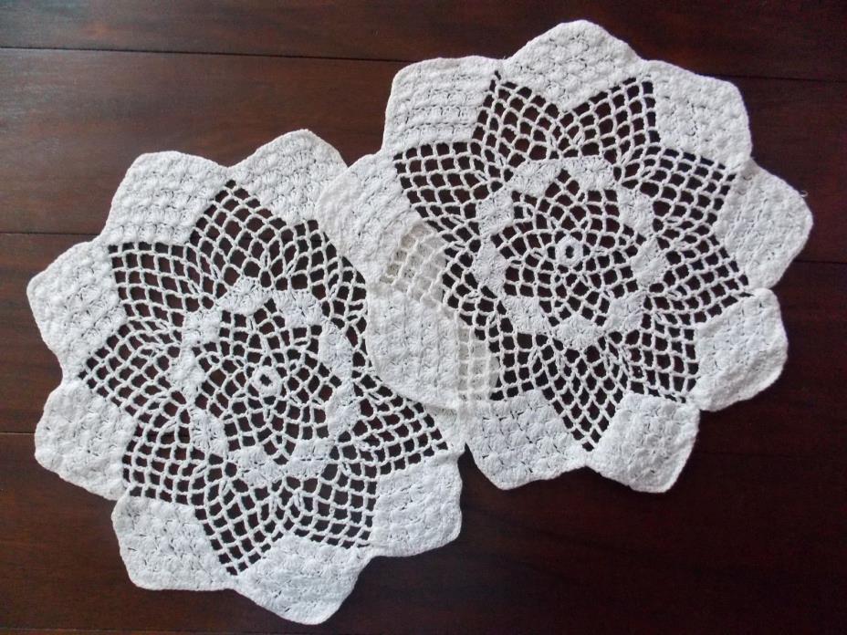 Set Of 2 Vintage Handmade Crochet Doilies White #173