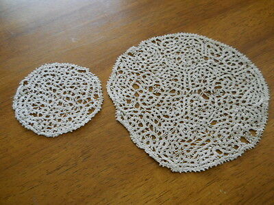 Matching Set of 5 Light Tan Round Doilies- One 6
