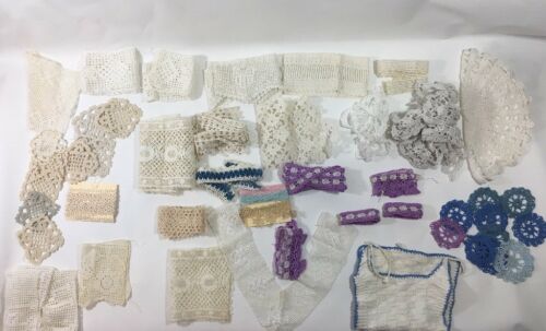 Lot of Vintage Crochet Lace Bib Doily Squares Various Lot I838