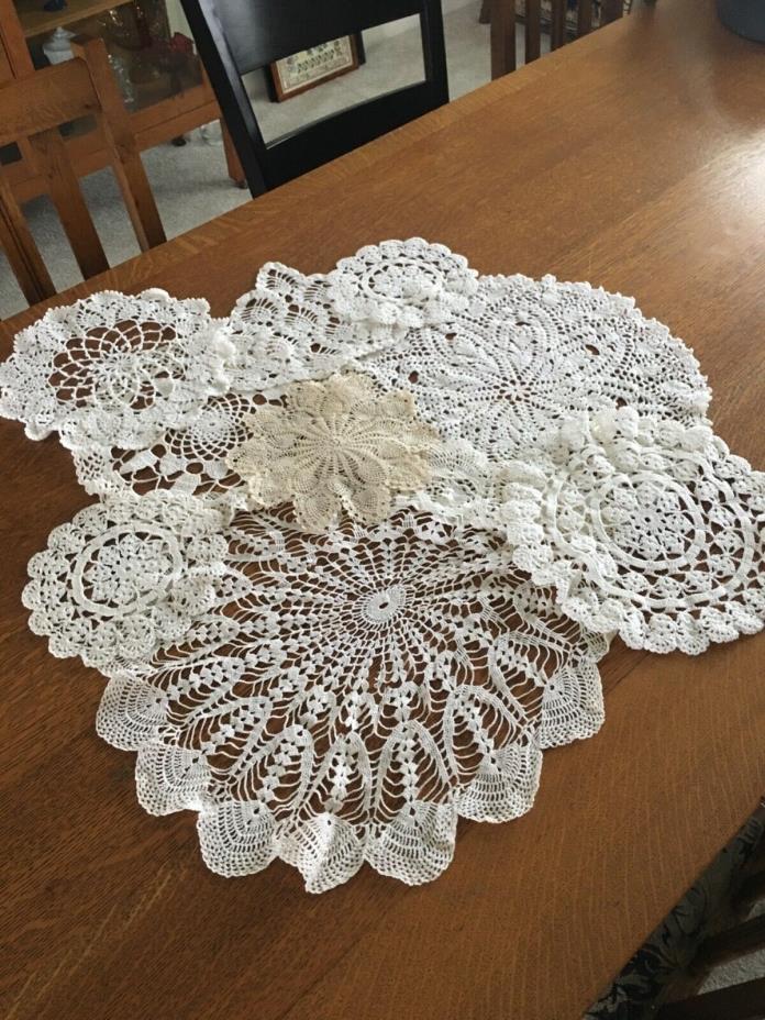 Lot 9 Vintage Hand Crochet 1950’s Doilies, Variety