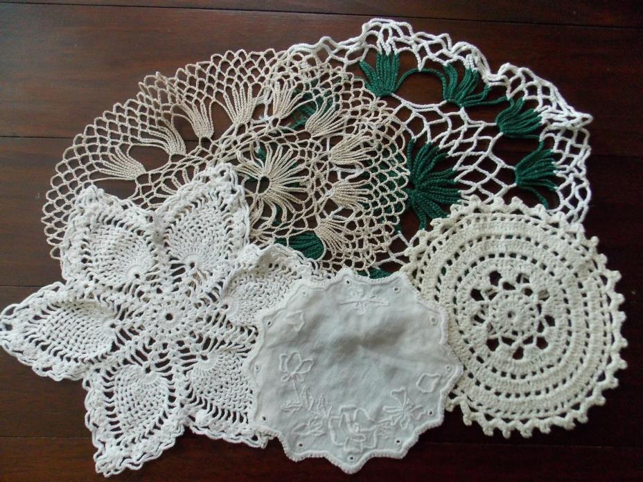 Five Vintage Handmade Crochet Doilies Cream   #42