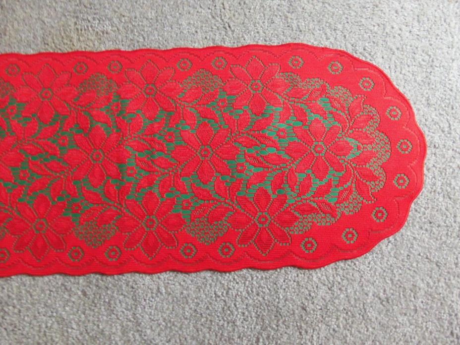 Red& Green Lace Regency table runner/ Mantel scarf 74 x 14