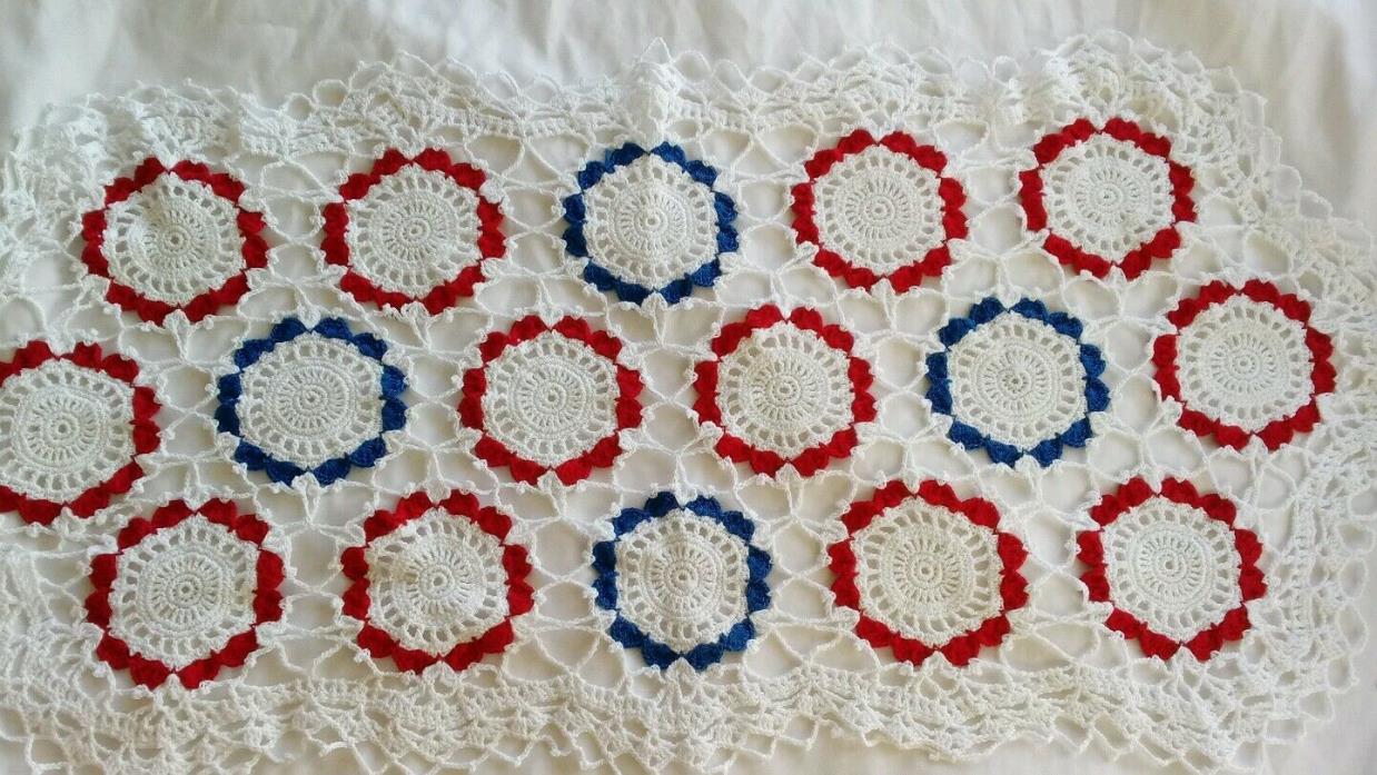 Hand Made Crochet Doilies Red, White and Blue 30