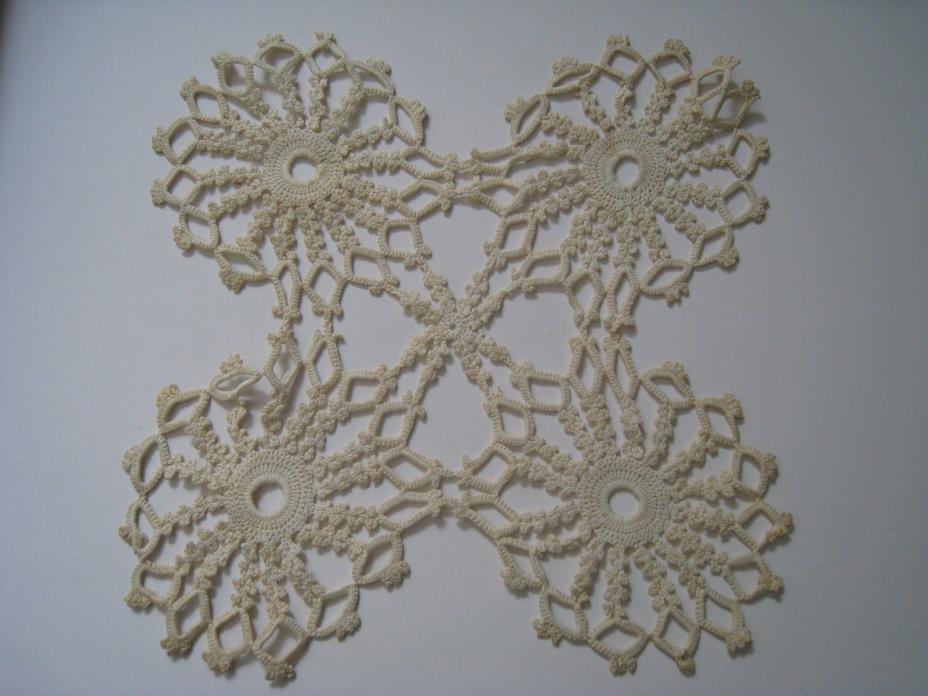 Vintage Hand Crocheted Ivory Square Doily