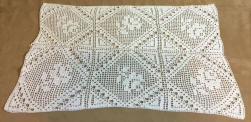 Vintage Hand Crocheted Large Doily Or Dresser Scarf, Ivory, Flower Design
