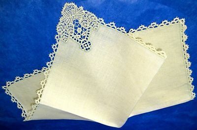 Pure Linen Napkins Gorgeous Hand Made with Elegant Lace, ca 1930-40s, Mint