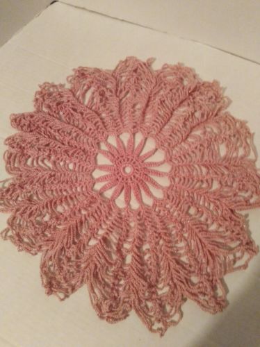 Vintage Crocheted Doily Dollie Pink  Round 15