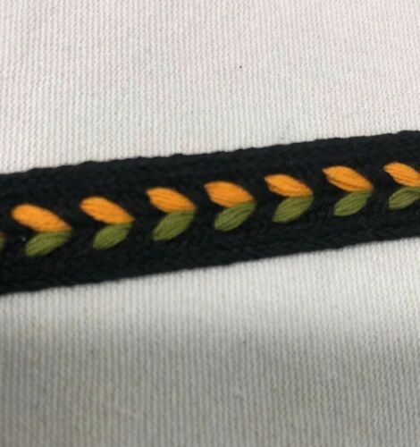 Vintage Wrights Embroidered Trim Black with Green & Gold  6 + Yards 1/2