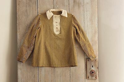 Shirt Antique Child's Size w/ collar French orange and gray striped long sleeves