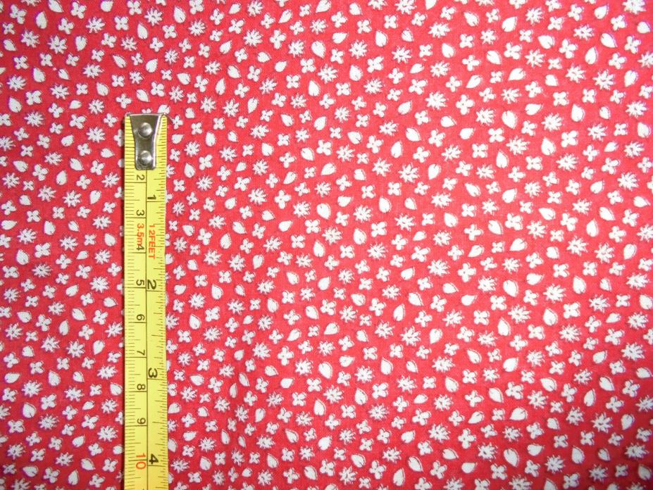 Itty bitty red with white print country fabric material vintage sweet leaves