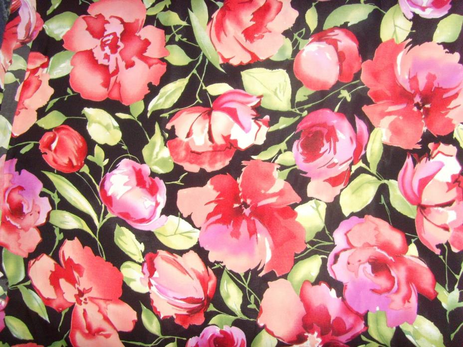 Pink roses JoAnn fabrics beautiful large scale fabric material silky on black