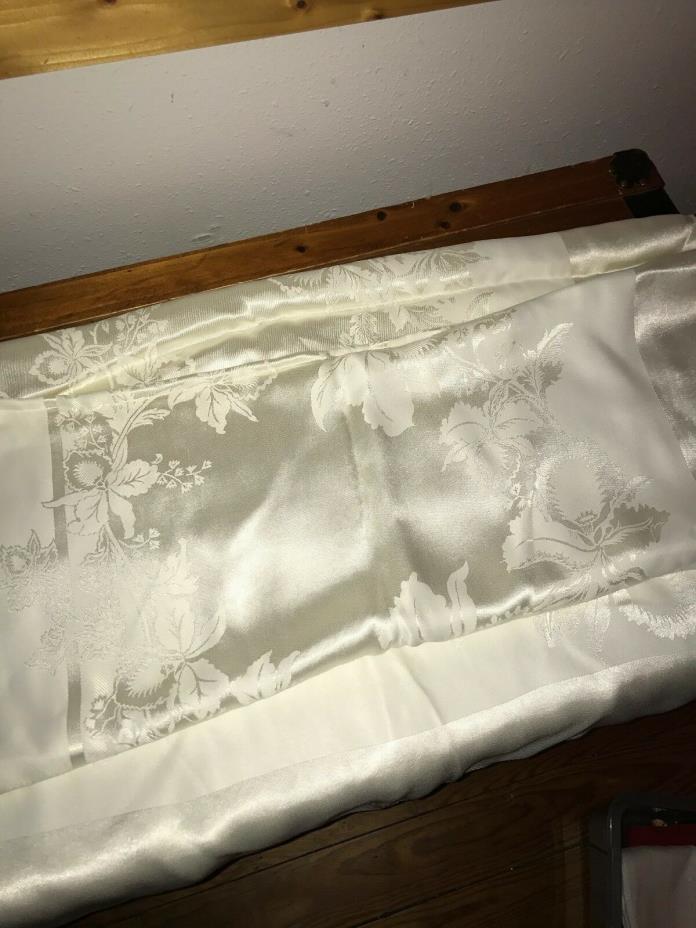 Vintage Cream Off White Damask Iris Flower Floral Large Rectangle Table Cloth -