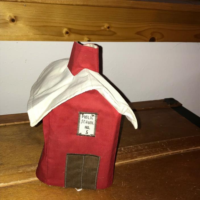 Estate Little Red School House Fabric Tissue Kleenex Box Cover - 9.5 inches tall
