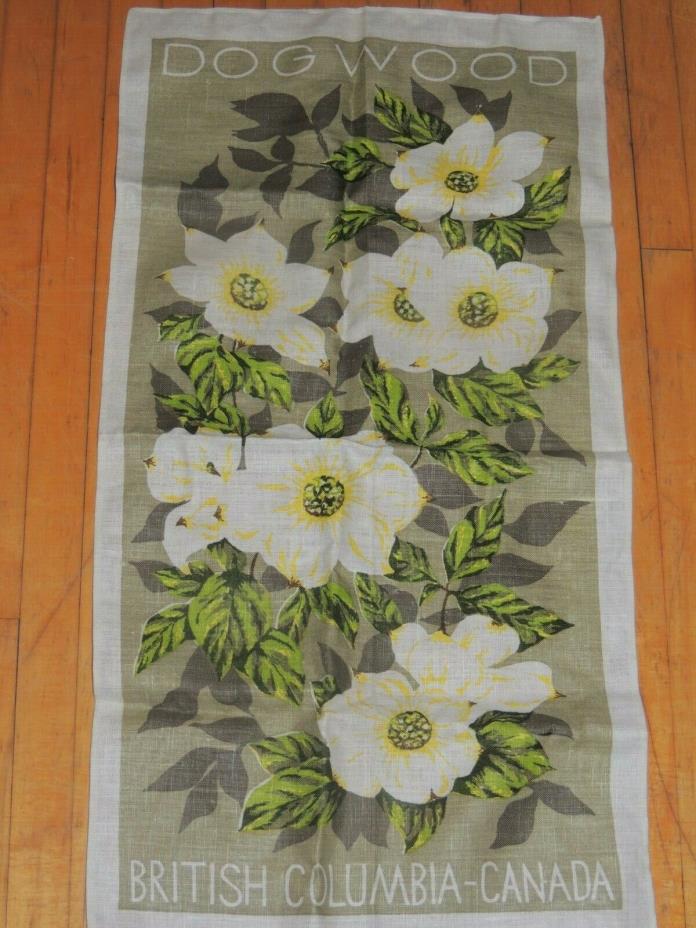 Vtg. Flowering Dogwood British Columbia Provincial Flower Tea Towel