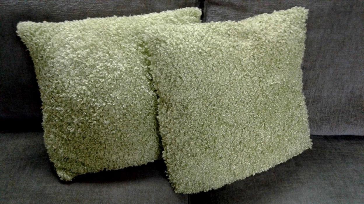 Set of 2 Apple Lime Green Throw Pillows - Very Soft, Curly Texture 16