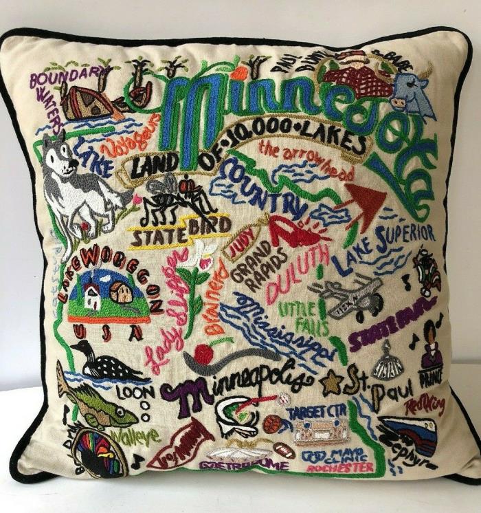 2008 Catstudio Minnesota Throw Pillow Hand Embroidered Geography Collection TAG