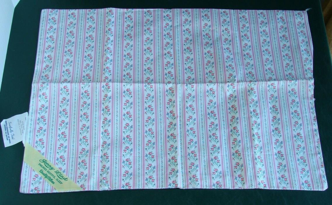 Vintage Unused Jenny Lind Feather Down Pillow Cover Pink Stripe Floral Ticking