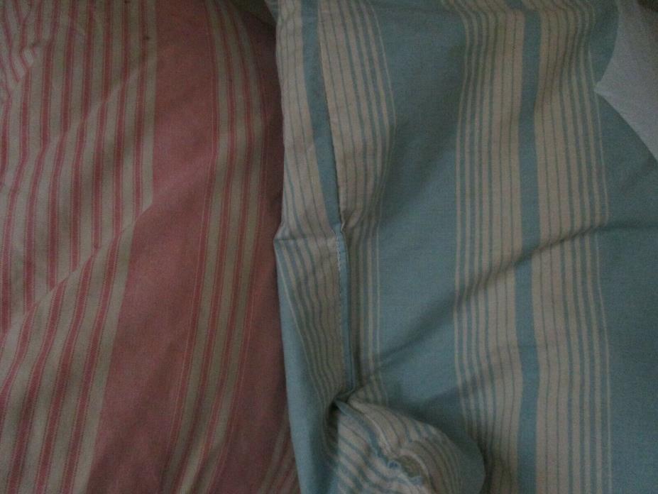 2 Vintage Feather Down Pillows Pink Blue Stripe Huff n Puff Harris BluPrint