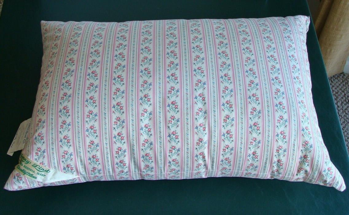 Clean Vintage Jenny Lind Feather Down Pillow Pink Stripe Floral Ticking