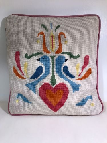 Bird Heart Needlepoint Vintage Pillow pillowcase