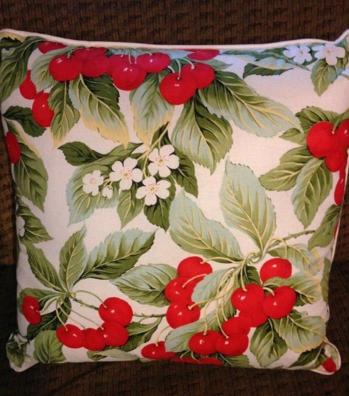 Cherry Cherries Couch Throw Pillow Pillows Set of 2 & Mackenzie Childs Napkin