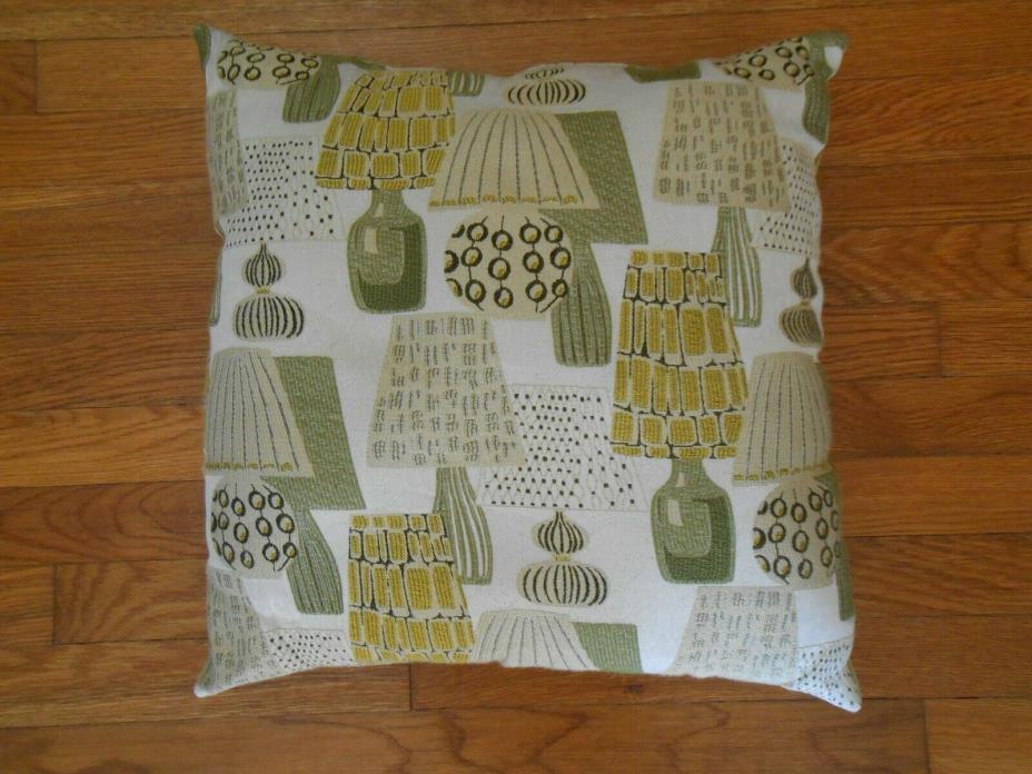Retro Throw Pillow - Vintage Lamps Pattern - Shades of Green & Tan - Excellent