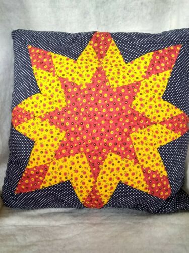 Quilted Throw Pillow Stars Flower 70s Retro Look Mid Century Modern