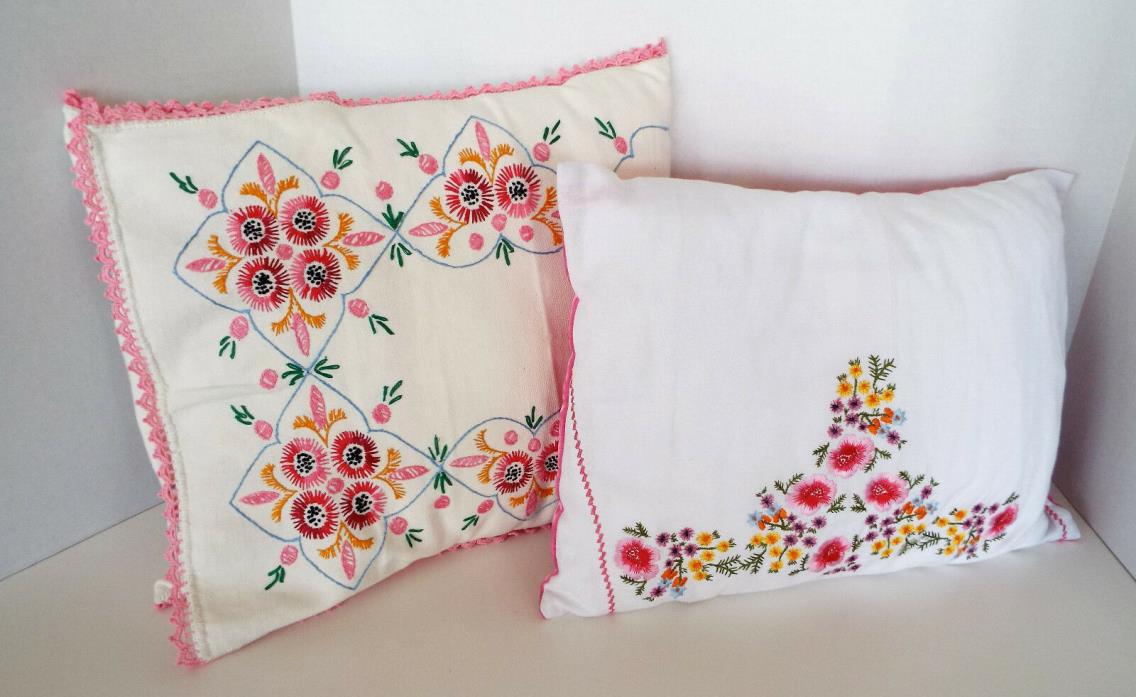 Throw Pillows Vintage Needlework Crochet Embroidery 16 x 11.5 Pillowcase 15x12