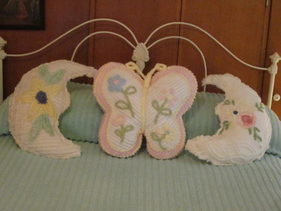 SET OF 3 PLUSH CHENILLE BED PILLOWS, NURSERY DECOR