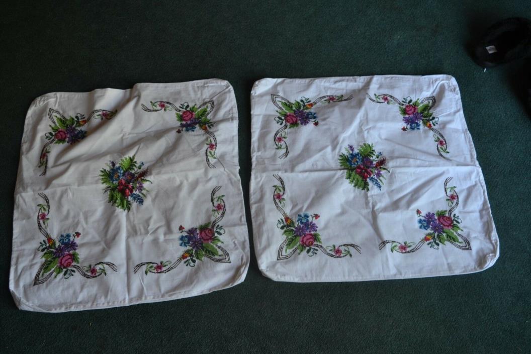 Pillow Case Cover Sham Cross Stitch Flower Pair Embroidery 23 by 23”
